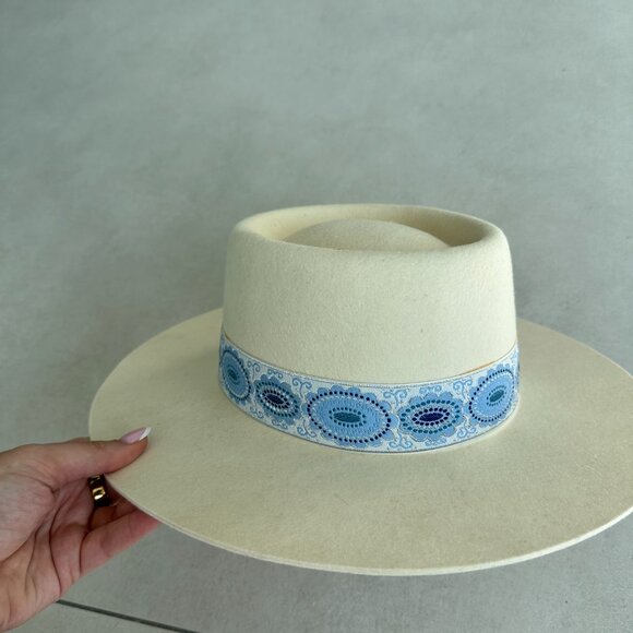 NWT Lack Of Color Azure Lolita Wool Felt Boater Hat In Ivory Wide Brim - Picture 8 of 10